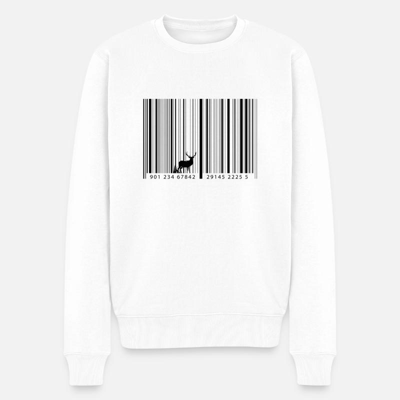 Barcode als Wald mit Hirsch - Männer Premium Bio Pullover - Weiß