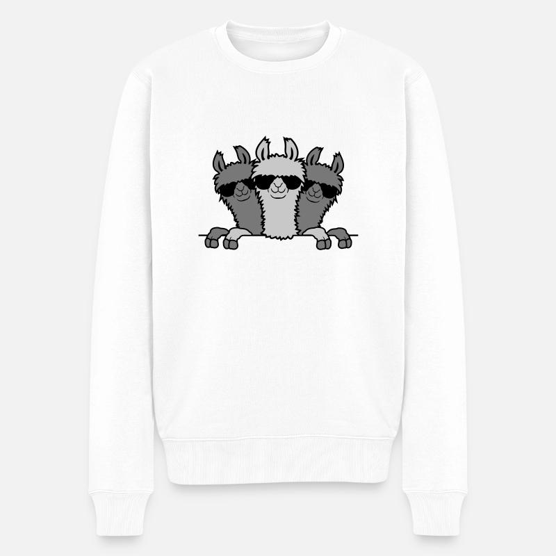 Lamas Freunde hinter Mauer - Männer Premium Bio Pullover - Weiß