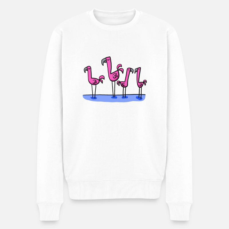 vier Flamingos - Männer Premium Bio Pullover - Weiß