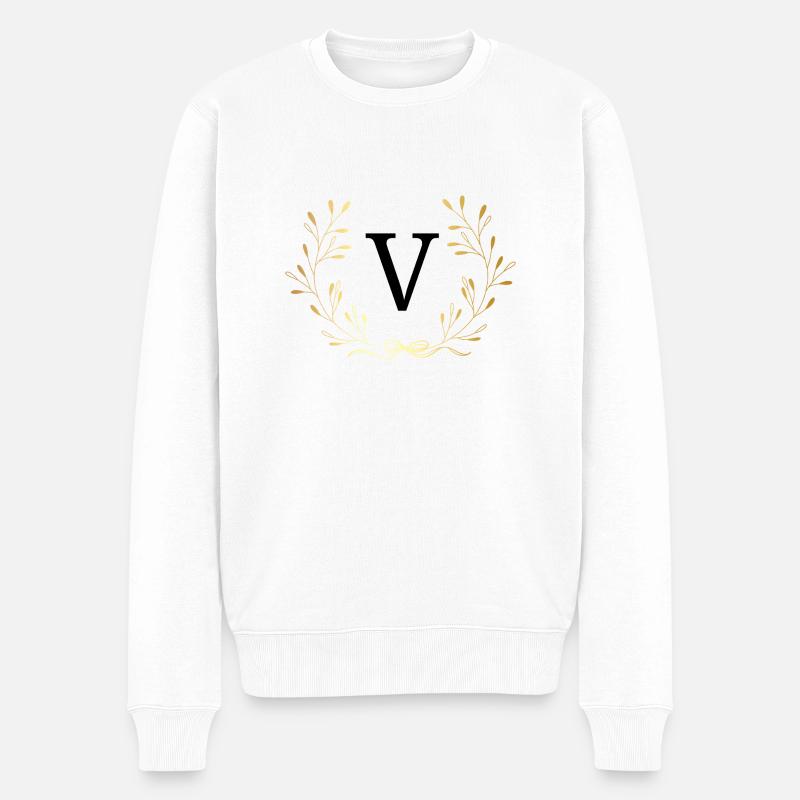 Buchstabe V Goldene Blumenkrone - Männer Premium Bio Pullover - Weiß