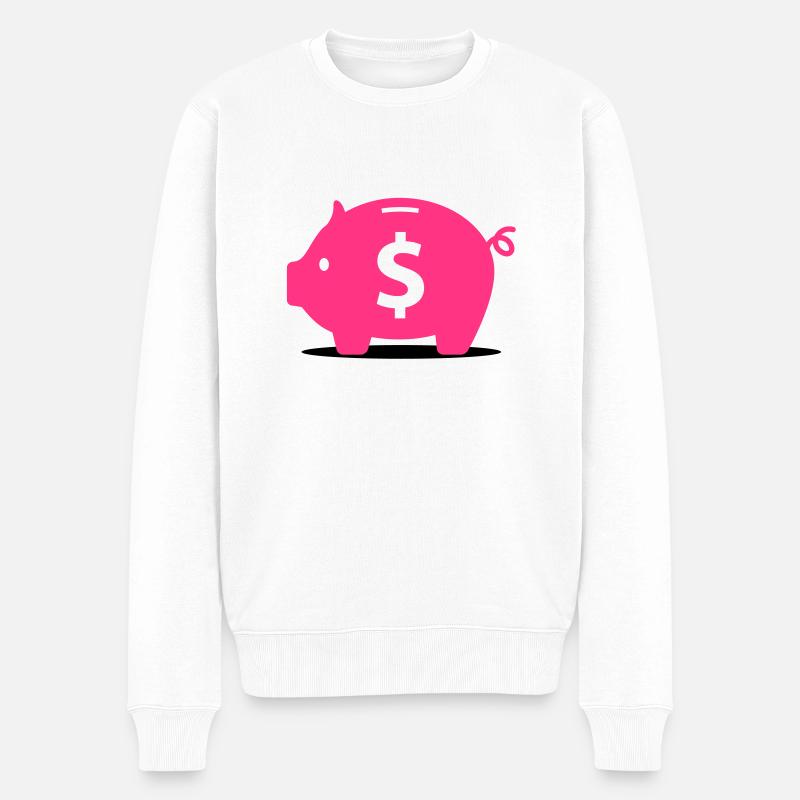 Rosa Sparschwein - Männer Premium Bio Pullover - Weiß