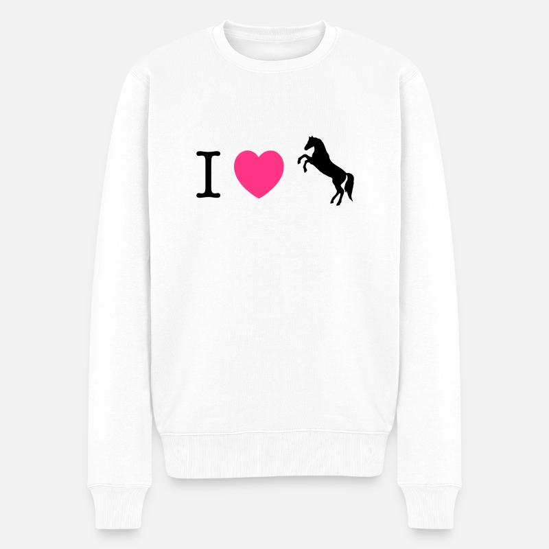 Ich liebe Pferde / Ponys - Männer Premium Bio Pullover - Weiß