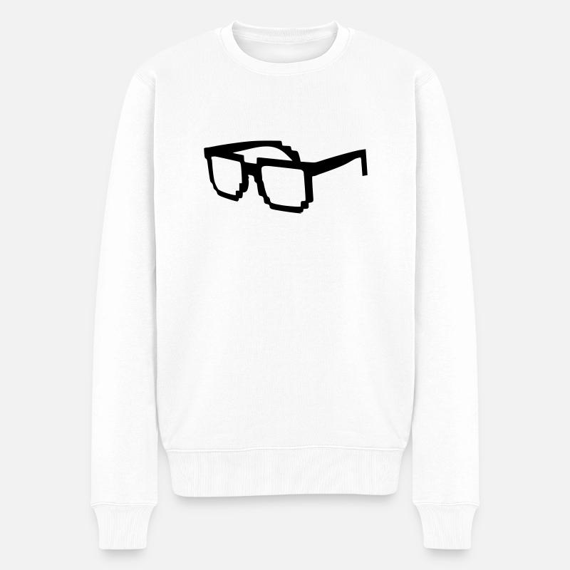 Nerd Brille Pixel - Männer Premium Bio Pullover - Weiß