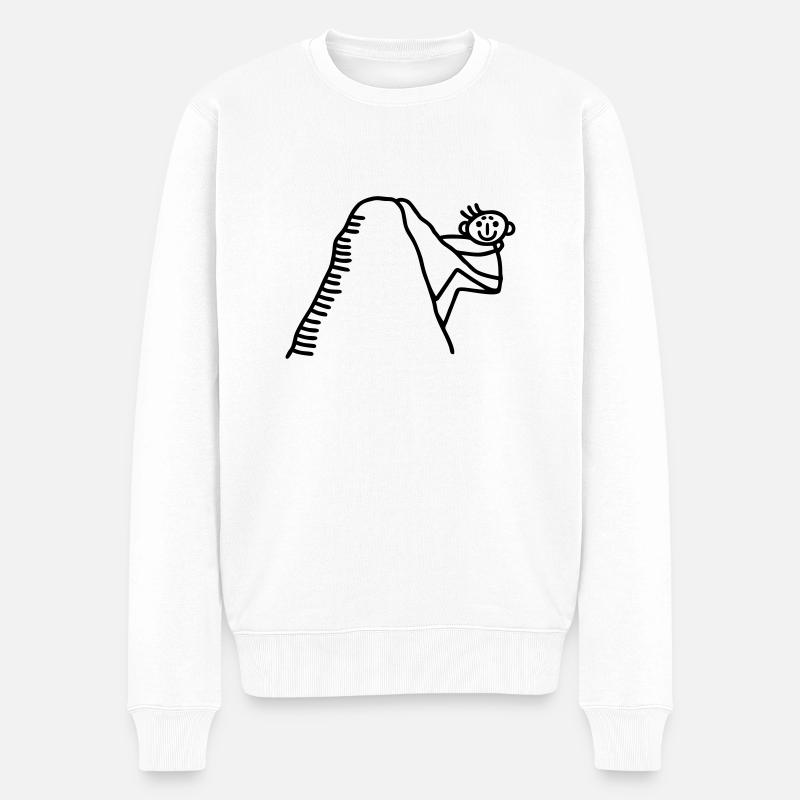 Strichmännchen klettert Berg hoch - Männer Premium Bio Pullover - Weiß