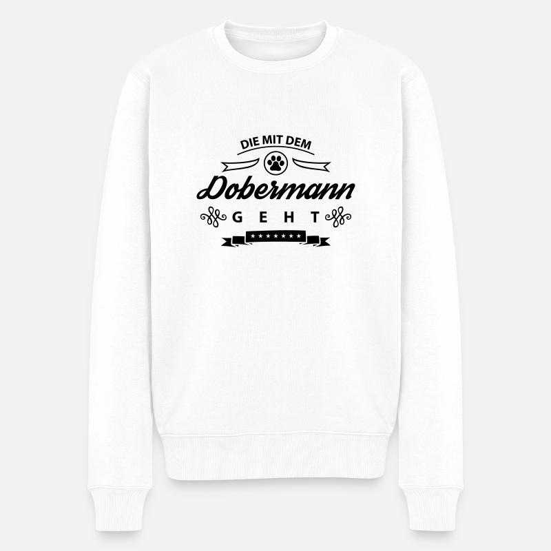 dobermann mit dem geht - Männer Premium Bio Pullover - Weiß