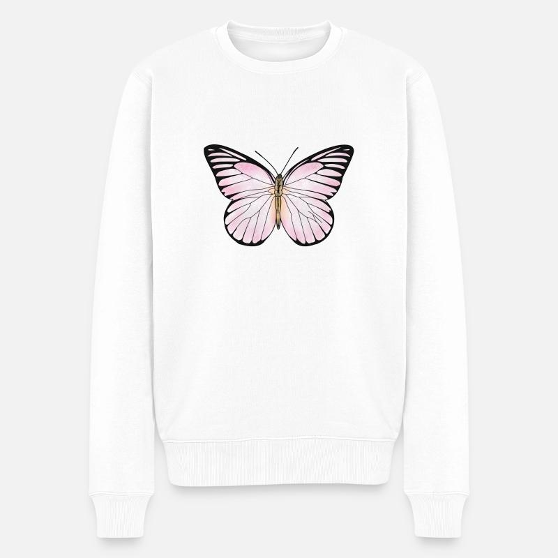 Schmetterling, rosa - Männer Premium Bio Pullover - Weiß