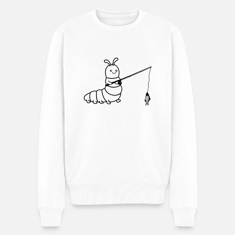 raupe angelt - Männer Premium Bio Pullover - Weiß
