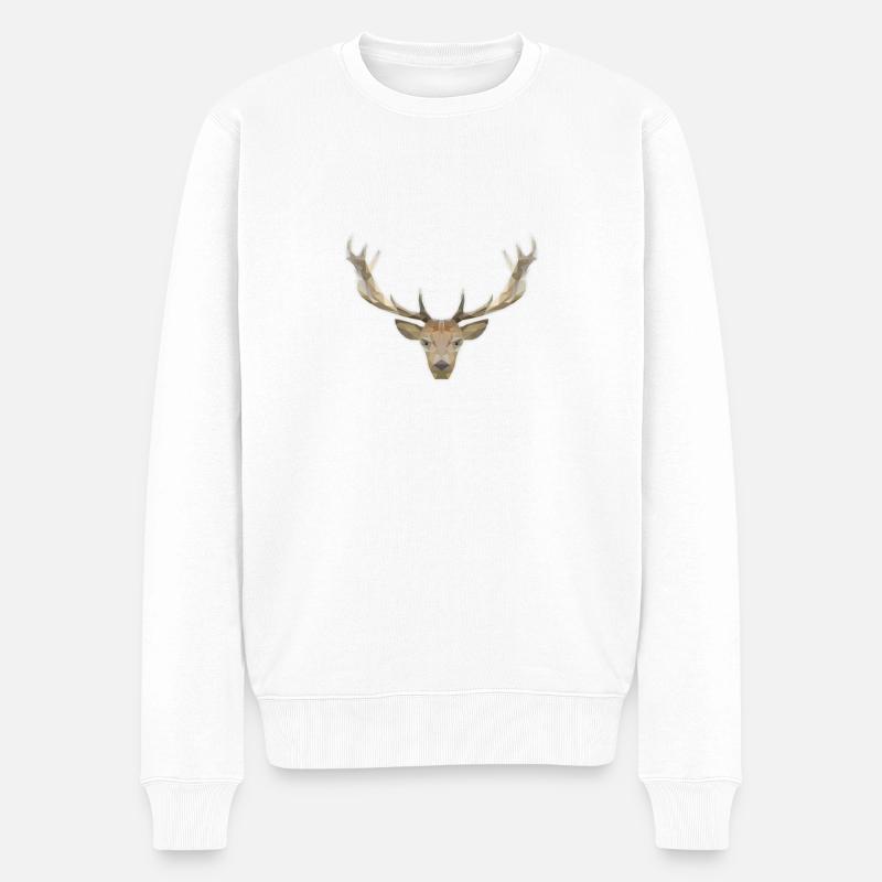 LowPoly "cerf" - Pull Premium bio Homme - blanc