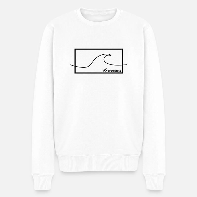 Ich liebe Kitesurfen Welle schwarz - Männer Premium Bio Pullover - Weiß