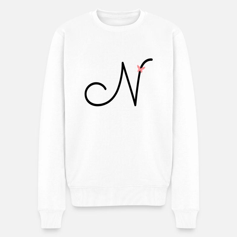 Buchstabe N Anfangsbuchstabe Schmetterling - Männer Premium Bio Pullover - Weiß