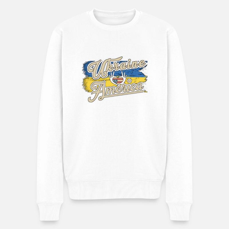 Ukraine - Amerika - Männer Premium Bio Pullover - Weiß