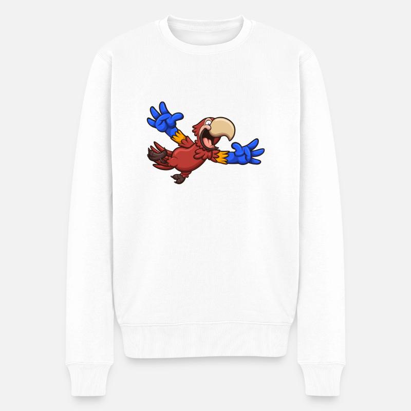 Karikatur Roter Ara - Männer Premium Bio Pullover - Weiß