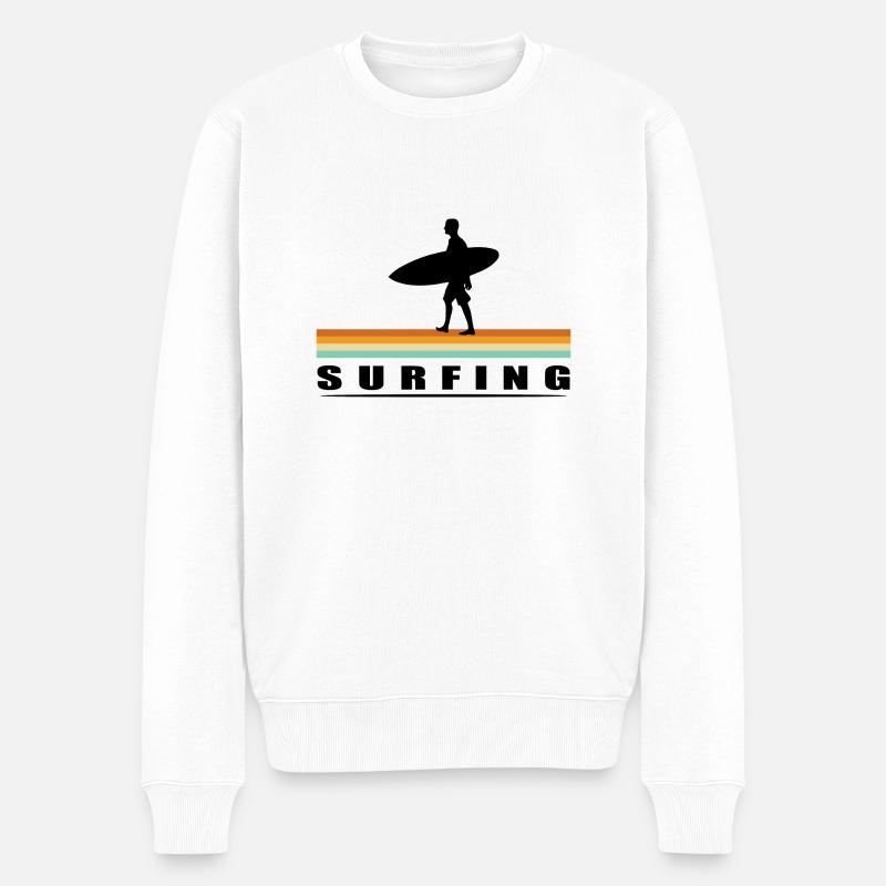 Surfing Surfboard Surfer Wassersport - Männer Premium Bio Pullover - Weiß