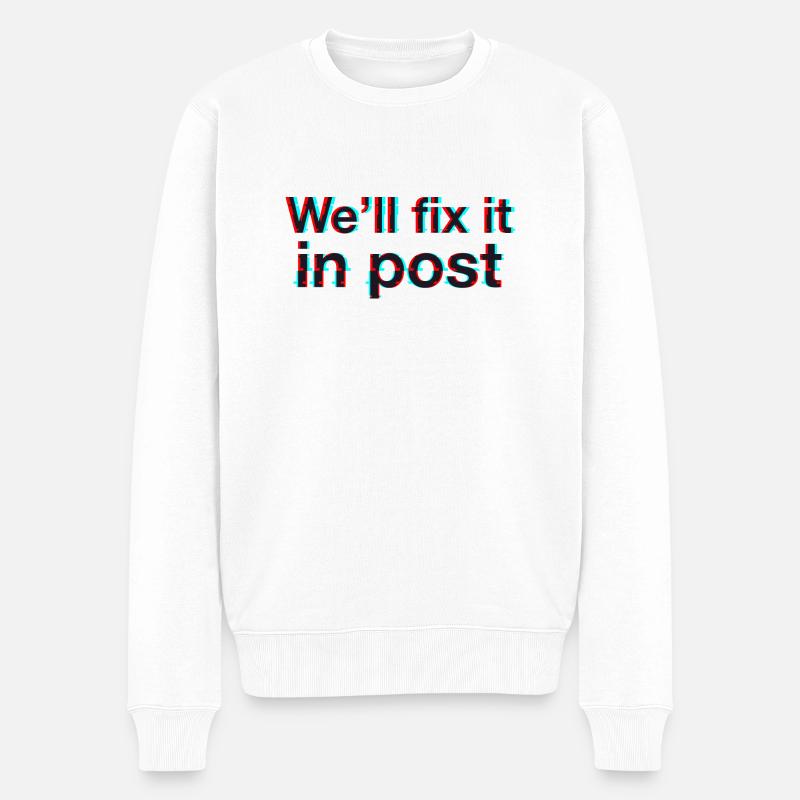 Wir werden es in der Nachbearbeitung beheben. Spannungsspitze. Schwarzer Text. - Männer Premium Bio Pullover - Weiß
