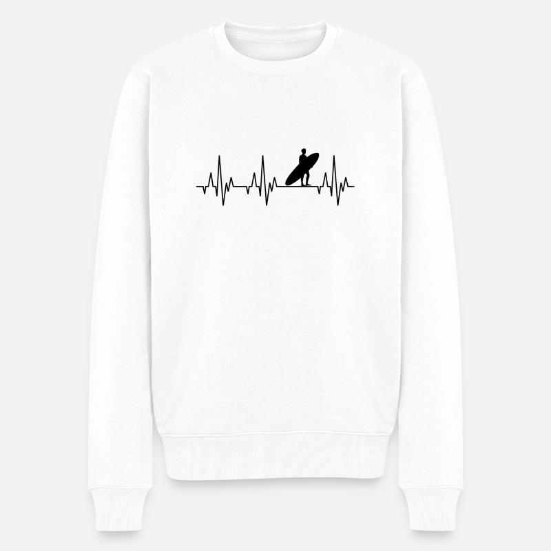 Herzschlag Surfing Surfer Surfboard Wellenreiten - Männer Premium Bio Pullover - Weiß