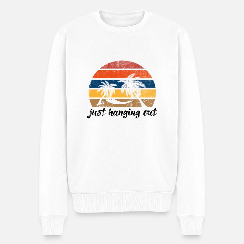 Sunshine vintage avec hamac, plage et mer - Pull Premium bio Homme - blanc