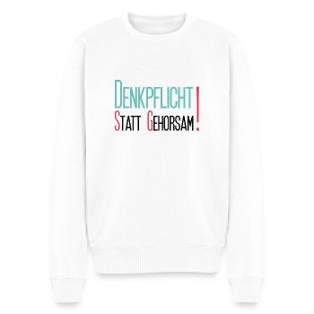 Denkpflicht statt Gehorsam - Männer Premium Bio Pullover - Weiß - Vorne - Thijin (182cm)