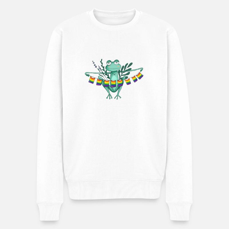 Pride Frosch mit Regenbogenflaggen - Männer Premium Bio Pullover - Weiß