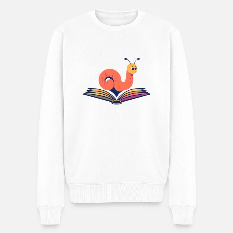 Lebendiger Bücherwurm - Männer Premium Bio Pullover - Weiß