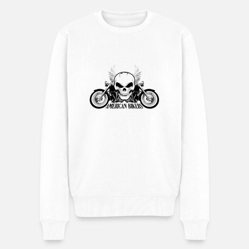 Amerikanischer Radfahrer-Motorrad-Zerhacker-Schädel-Radfahrer - Männer Premium Bio Pullover - Weiß