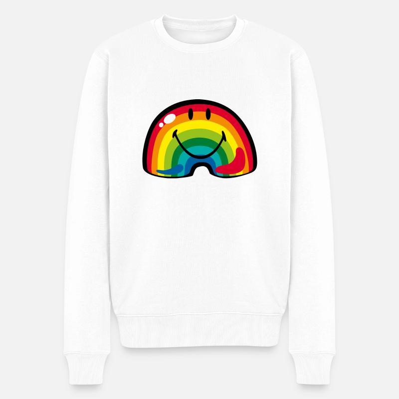 Smiley Rainbow - Männer Premium Bio Pullover - Weiß