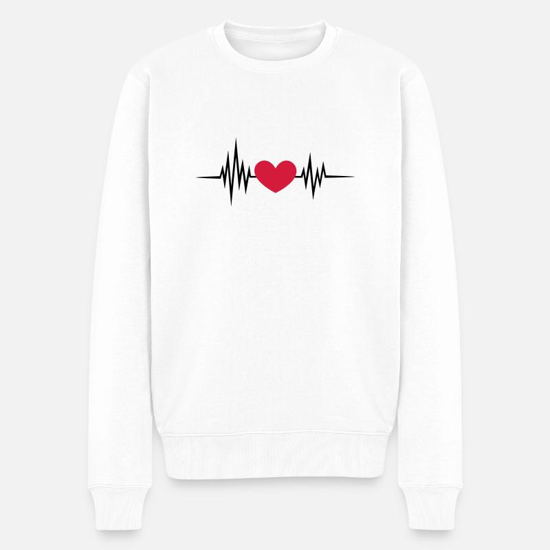 Puls Frequenz Herzschlag Herz Valentinstag - Männer Premium Bio Pullover - Weiß