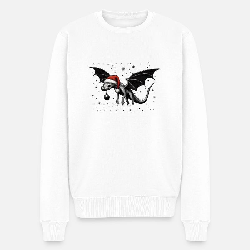 Weihnachtsdrache mit Kugel - Männer Premium Bio Pullover - Weiß