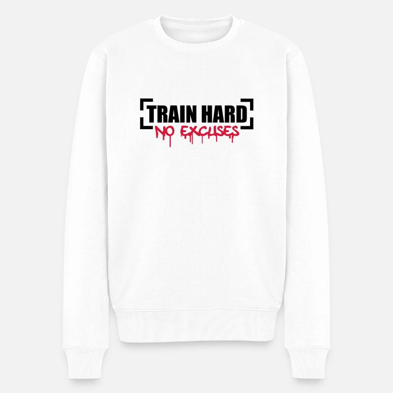 Train Hard No Excuses - Pull Premium bio Homme - blanc