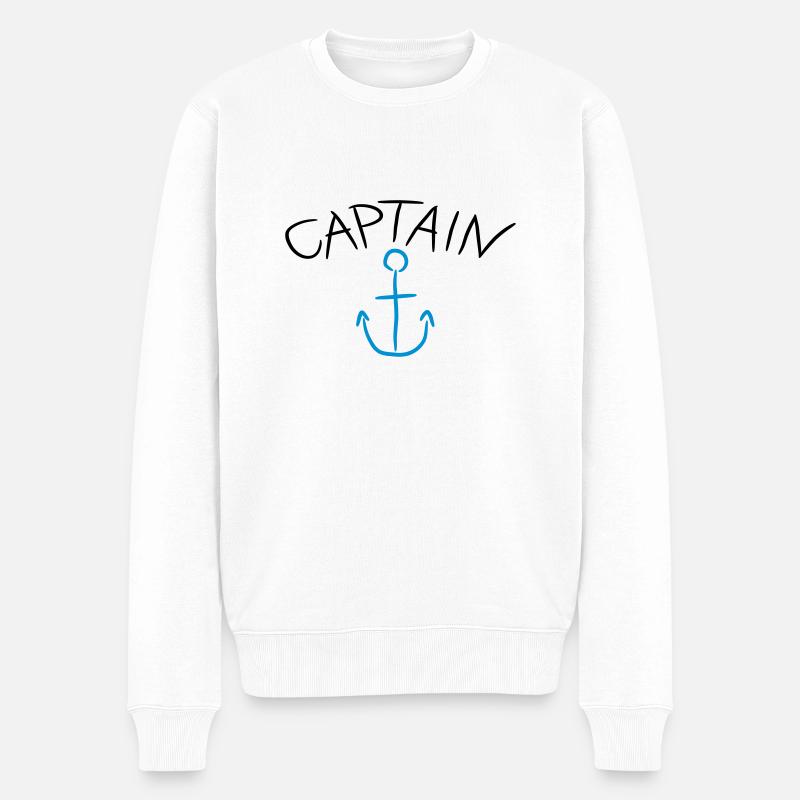 Captain Anchor Comic Logo - Männer Premium Bio Pullover - Weiß