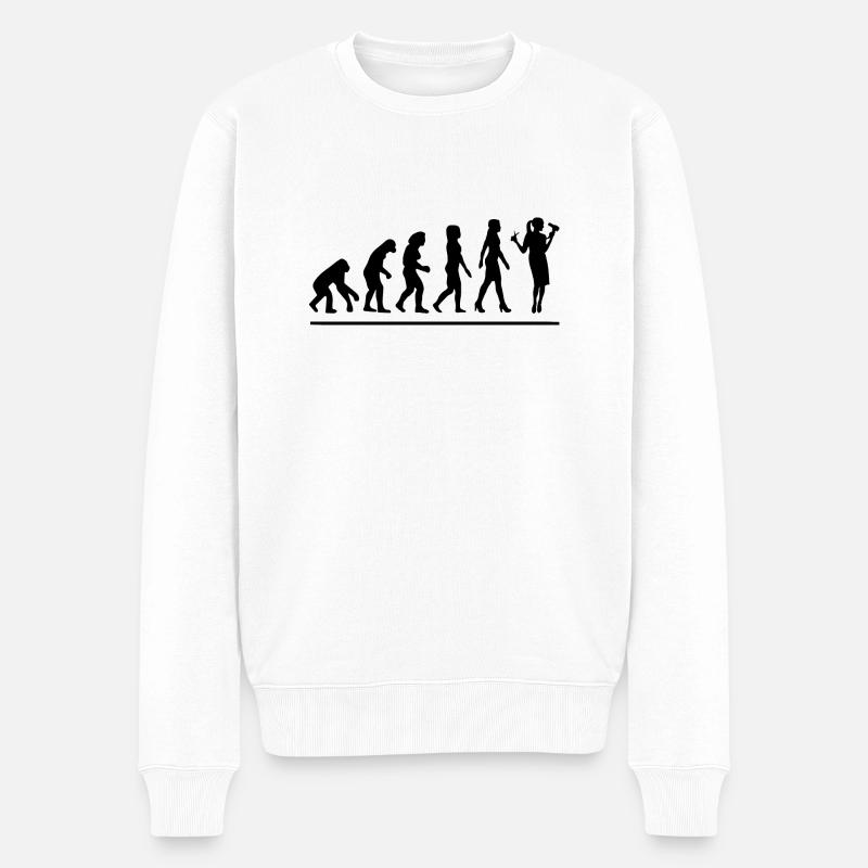 Évolution coiffeuse / cadeau humour coiffeuse - Pull Premium bio Homme - blanc