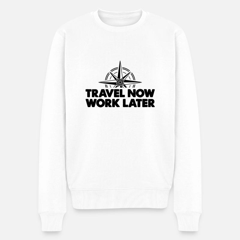 travel now work later - Männer Premium Bio Pullover - Weiß
