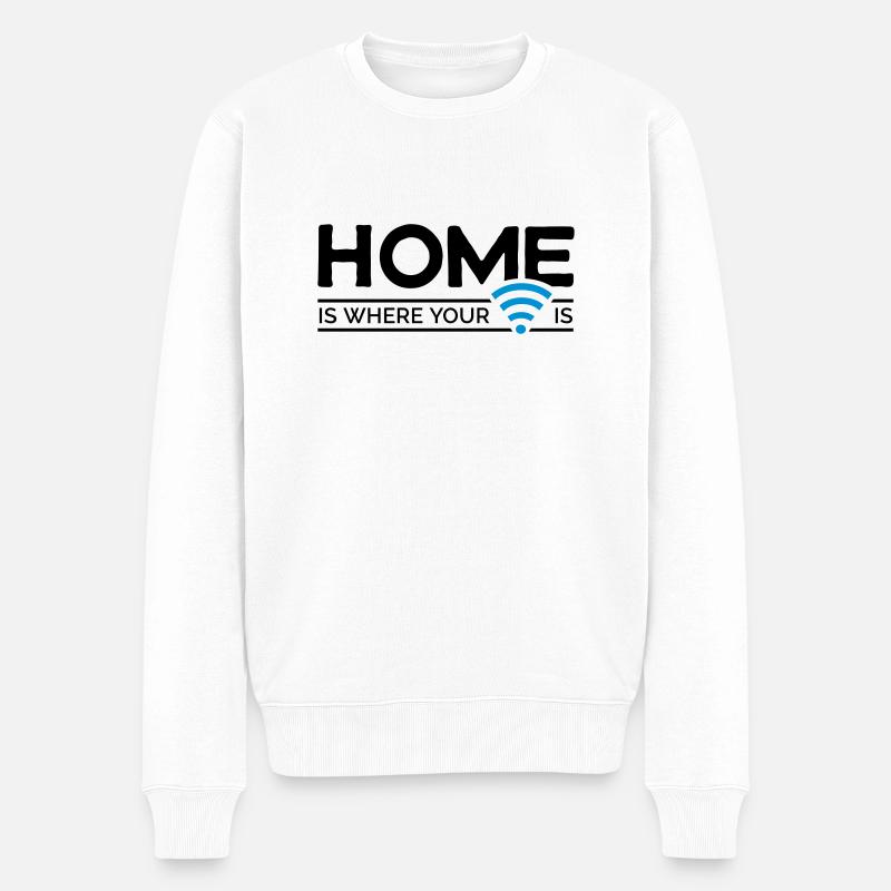 home is where … wi-fi - Männer Premium Bio Pullover - Weiß