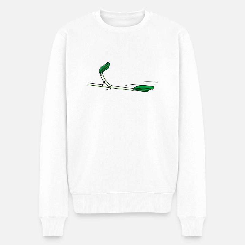 Lustiger Lauch mit Hexenbesen. - Männer Premium Bio Pullover - Weiß
