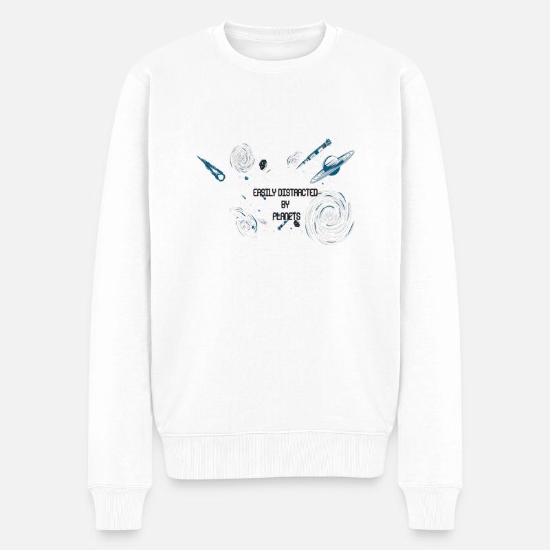 EASILY DISTRACTED BY PLANETS - Männer Premium Bio Pullover - Weiß
