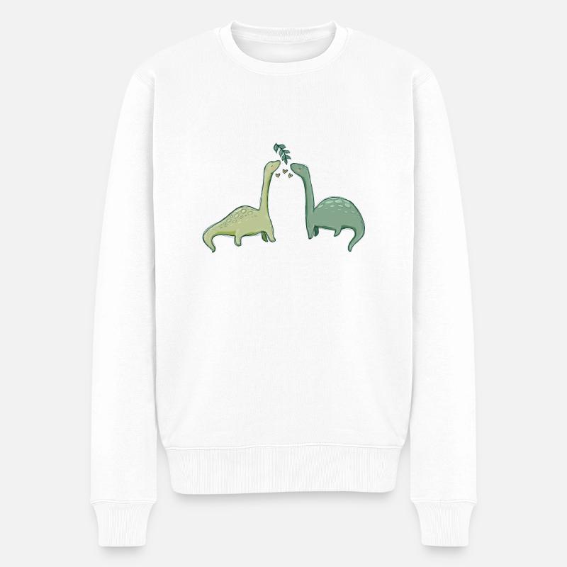 Süße Dinosaurier mit Herzen - Männer Premium Bio Pullover - Weiß