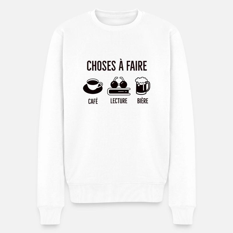 Lecture café bière - Pull Premium bio Homme - blanc