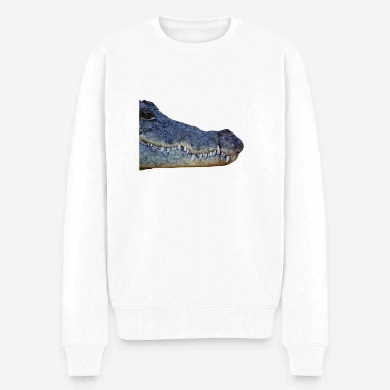 Krokodil, Kopf, Reptil, - Männer Premium Bio Pullover - Weiß