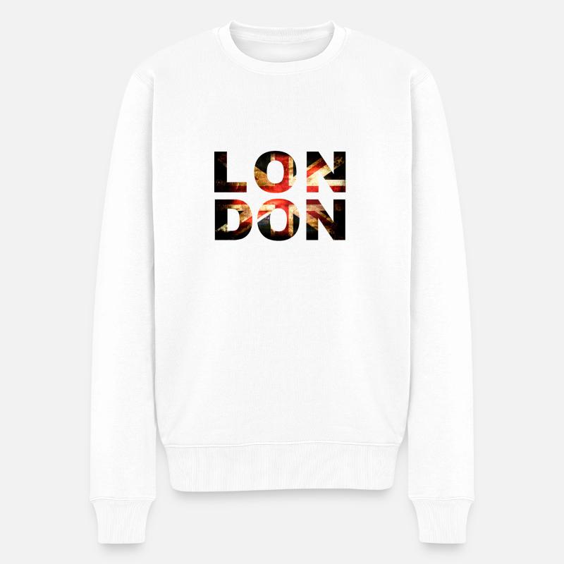 London Union Jack Lettering - Männer Premium Bio Pullover - Weiß