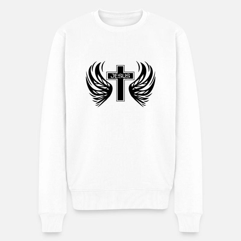 jesus_fluegel_01 - Männer Premium Bio Pullover - Weiß