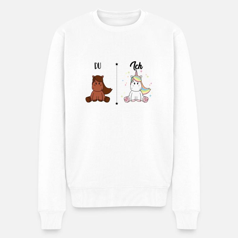 Du Pferd Ich Einhorn Lustiger Vergleich Humor kind - Männer Premium Bio Pullover - Weiß