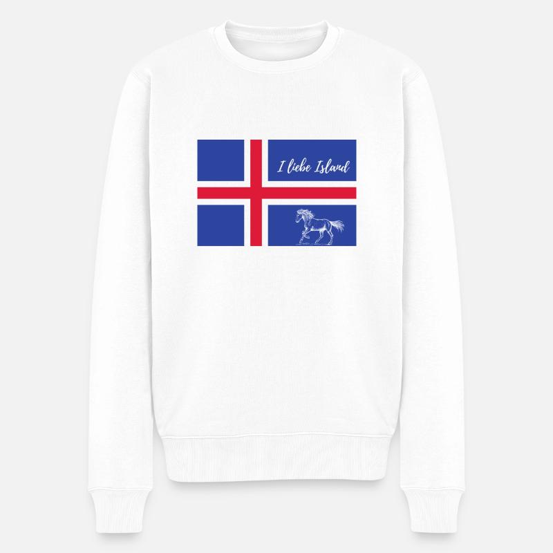 Islandflagge mit islandpferd - Männer Premium Bio Pullover - Weiß