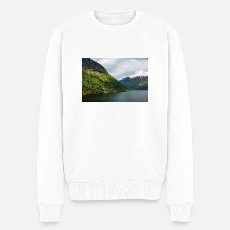 Eingang der Geiranger Fjorde bei Geiranger - Männer Premium Bio Pullover - Weiß
