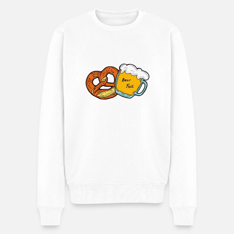 Bierparty. Bierbecher und Brezel. - Männer Premium Bio Pullover - Weiß