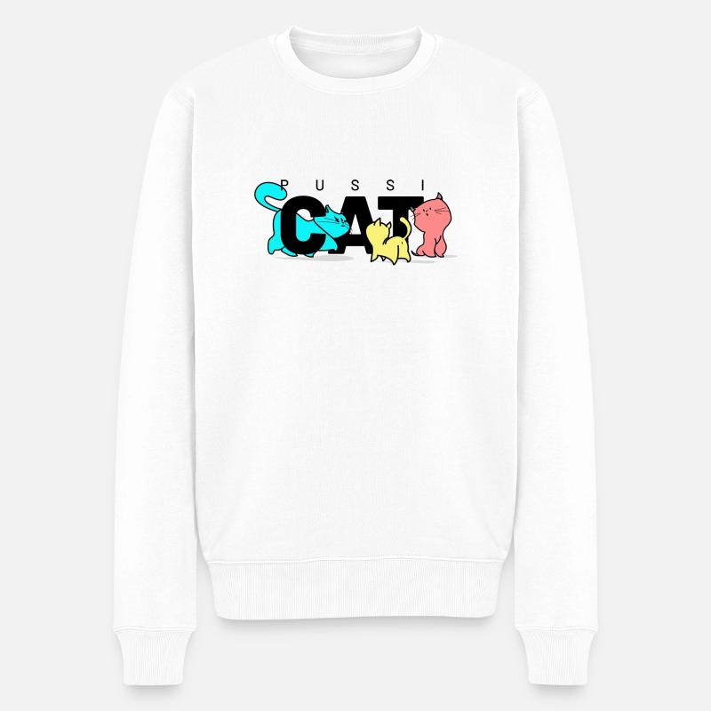 pussi cats schwarz - Männer Premium Bio Pullover - Weiß