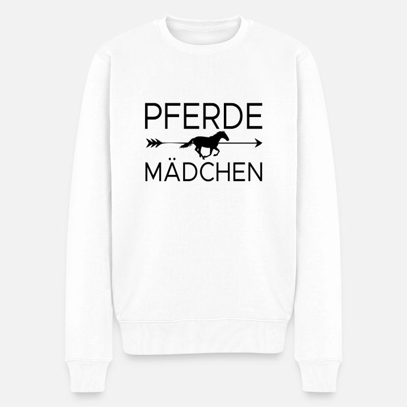 Pferde Mädchen - Männer Premium Bio Pullover - Weiß