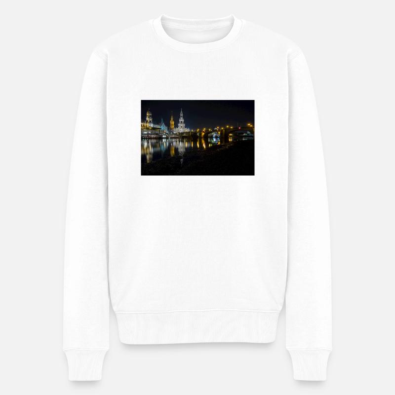 Dresden bei Nacht - Männer Premium Bio Pullover - Weiß