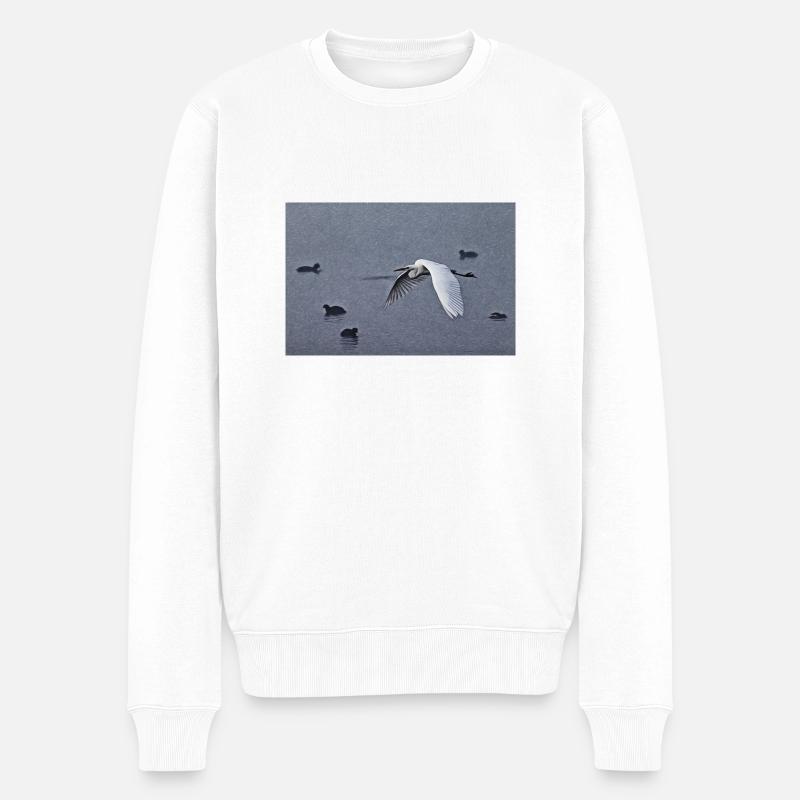 Silberreiher im Flug - Männer Premium Bio Pullover - Weiß