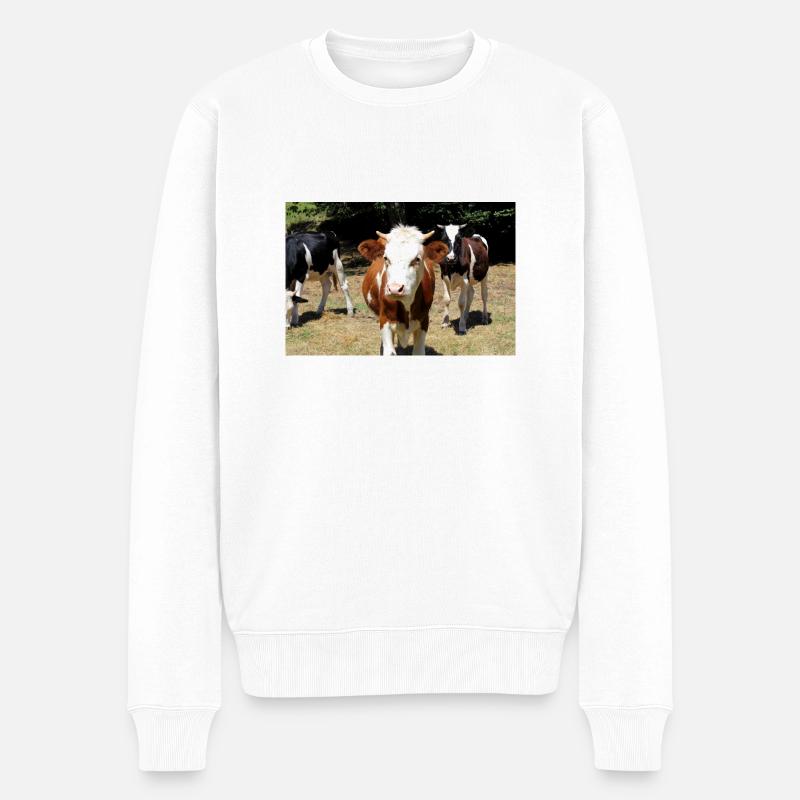 Kuh Poster - Männer Premium Bio Pullover - Weiß