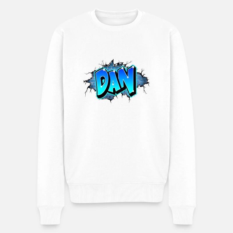 Graffiti DAN Wand Risse Blaue Ziegel - Männer Premium Bio Pullover - Weiß