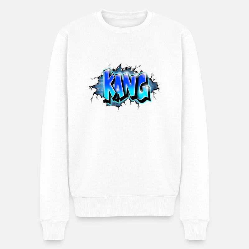 KANG GRAFFITI NAME PRINT Blau - Männer Premium Bio Pullover - Weiß